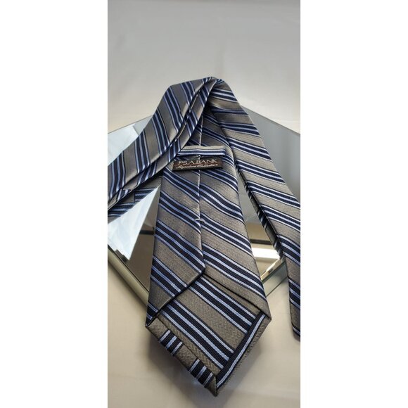 Jos. A. Bank Signature Collection Necktie Men's Silk Blue Gray Striped Tie - Picture 7 of 10